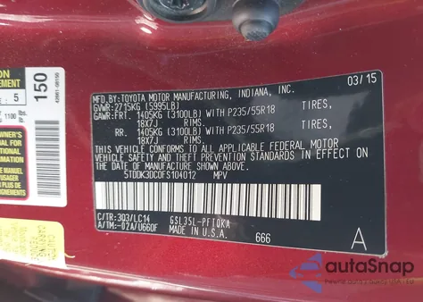 2015 Toyota Sienna Xle 7 Passenger from USA, damaged, VIN 5TDDK3DC0FS104012